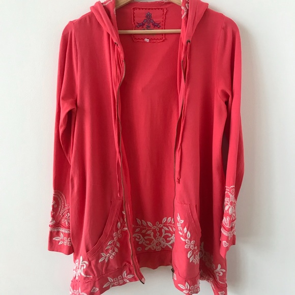 Johnny Was coral zip up hoodie - Picture 2 of 13